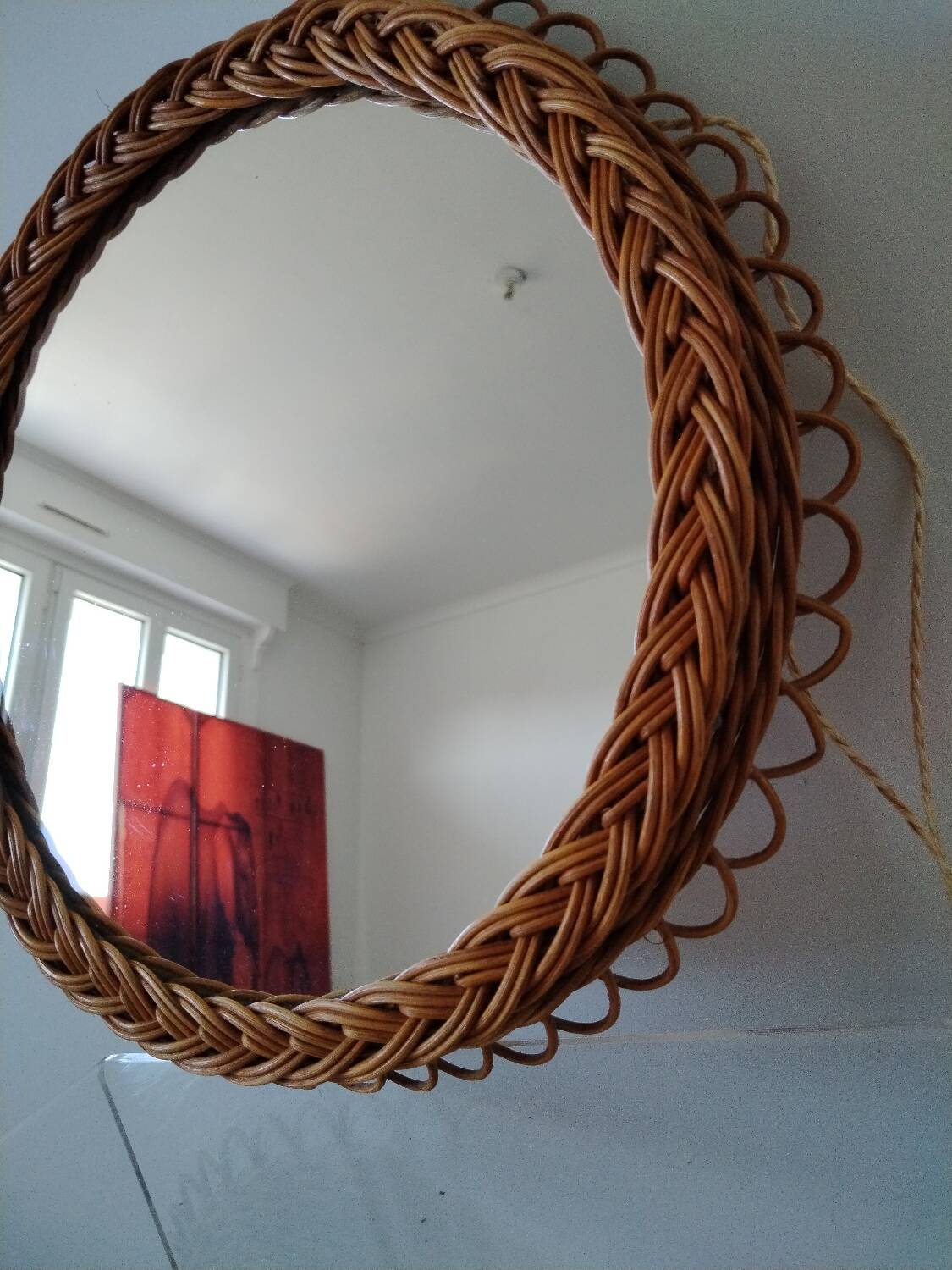 Pretty Soleil rattan mirror, 1950s