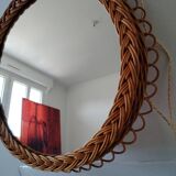 Pretty Soleil rattan mirror, 1950s