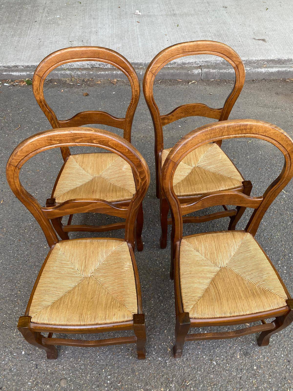 4 Louis Philippe chairs, solid curved wood and straw