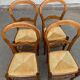 4 Louis Philippe chairs, solid curved wood and straw