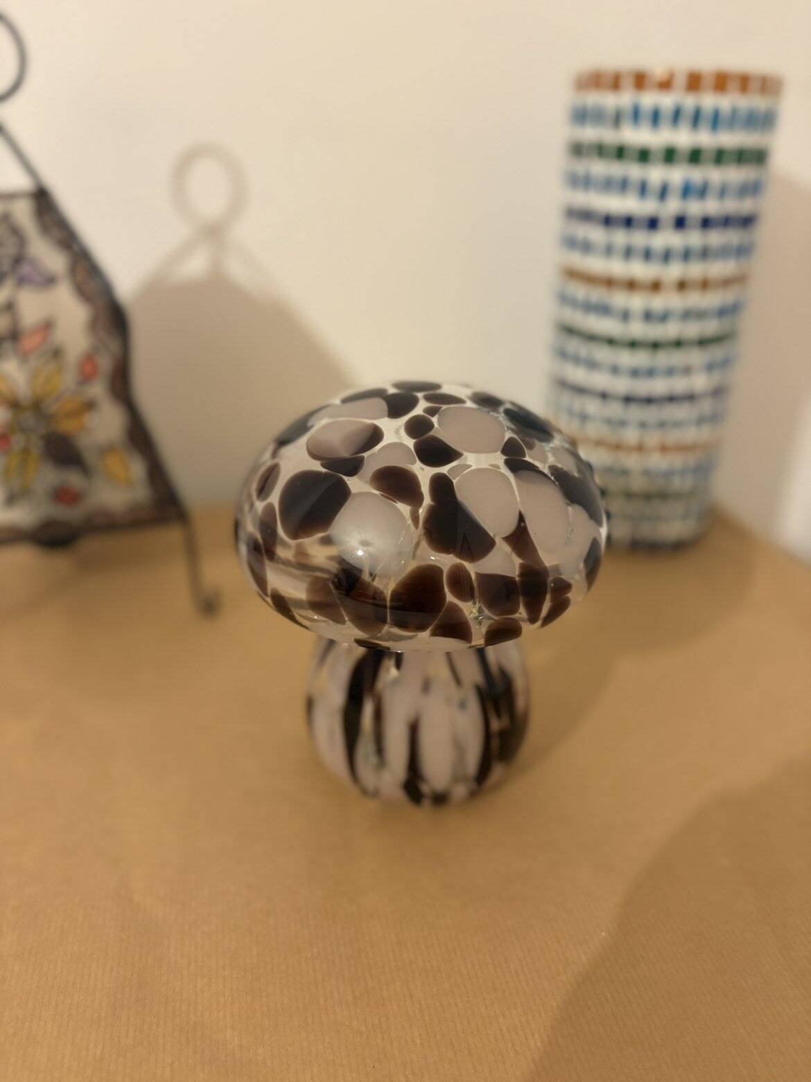 Mosaic black and white glass mushroom lamp