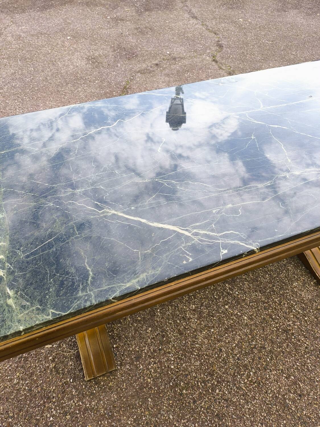 Wood and green marble coffee table