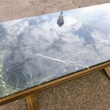 Wood and green marble coffee table