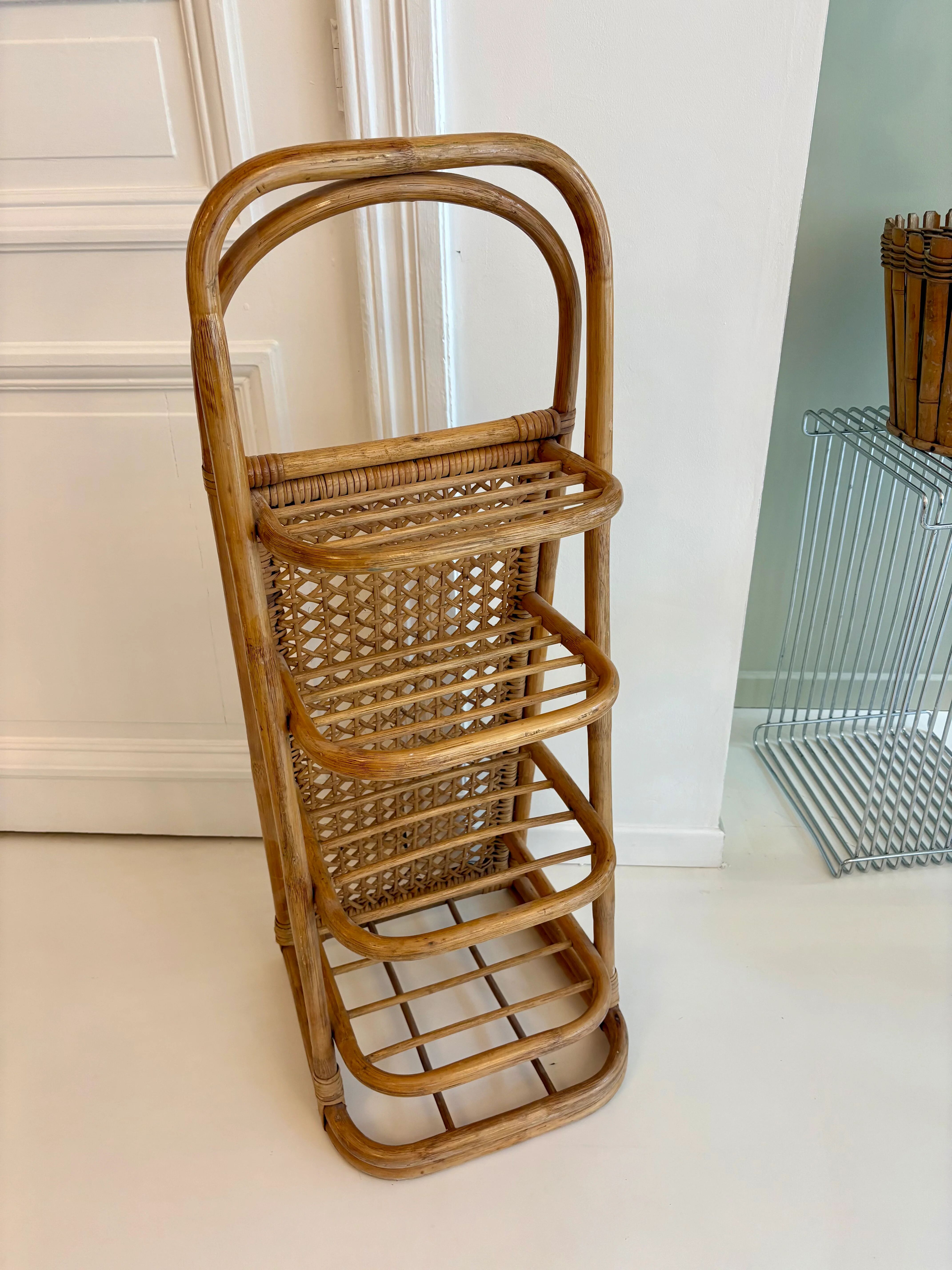 Vintage rattan and cane shelf – 1970s