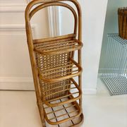 Étagère vintage en rotin et cannage – années 70