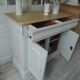 Louis Philippe style sideboard with pearl gray patina, 2 doors, drawers, wooden top.