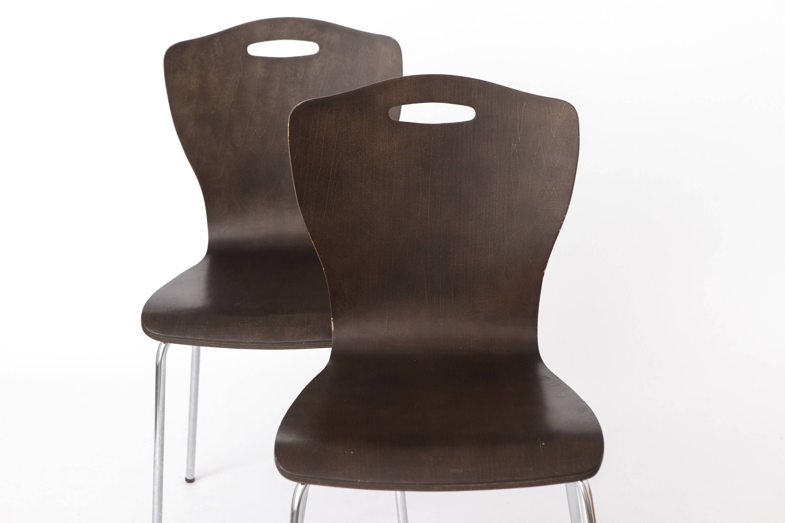 1 of 2 Vintage Plywood Dining Chairs, 1980s German Design, Metal Legs