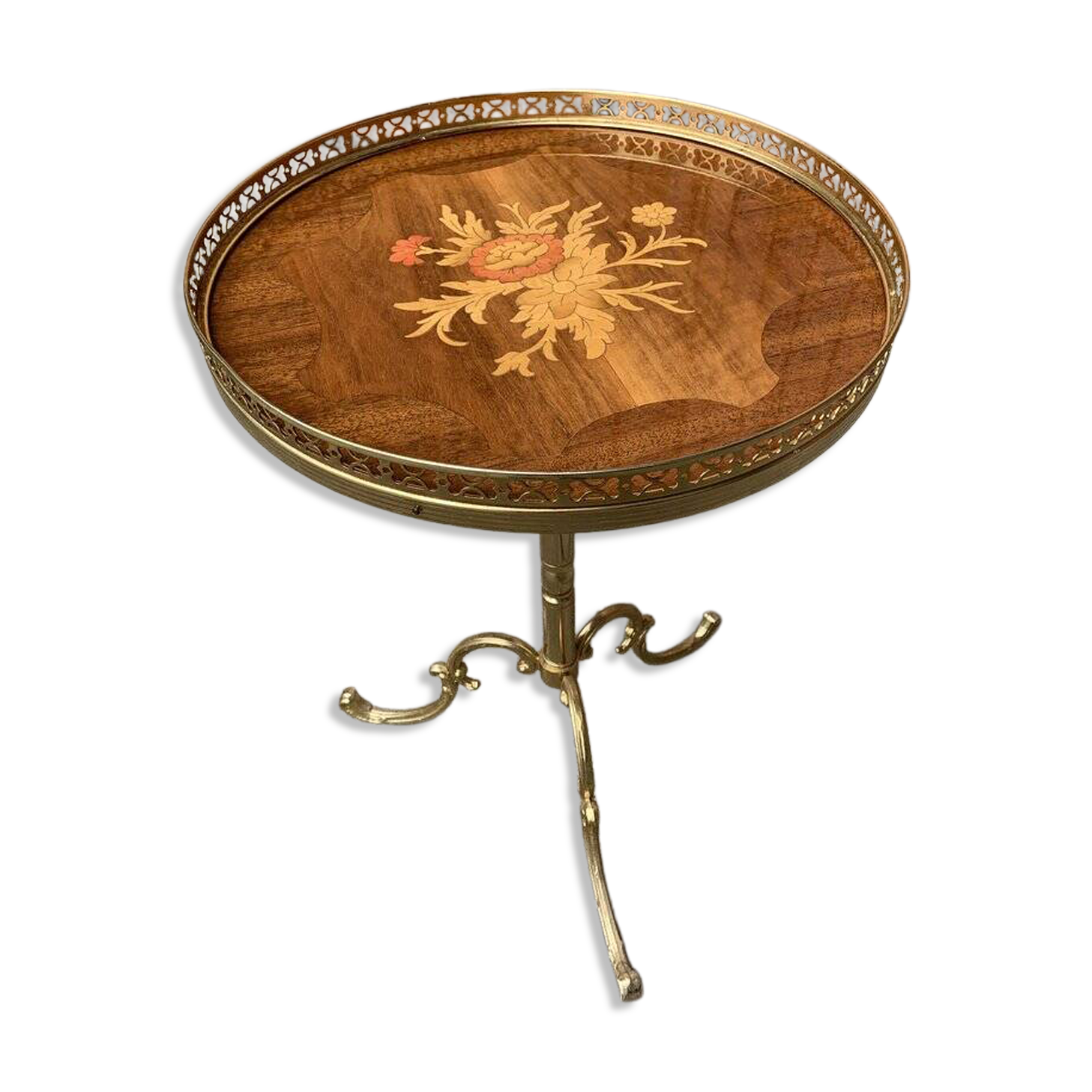 Small vintage brown wooden side table, 1950s style, decorative pedestal table.