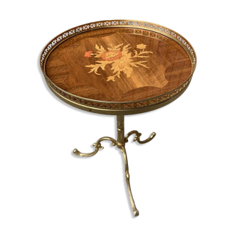 Small vintage brown wooden side table, 1950s style, decorative pedestal table.