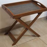 Large wooden tray on folding stand