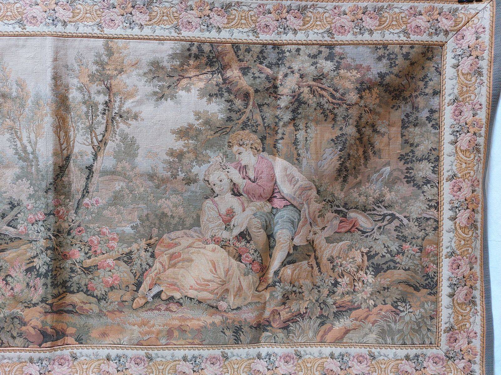 Large Aubusson-style wall tapestry with a gallant scene, 196 cm