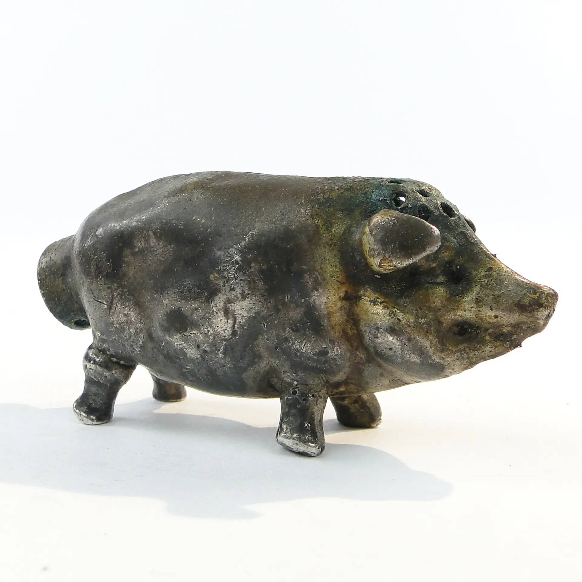 Figurative salt shaker, silver-plated brass, Germany, 19th century