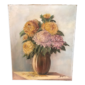 Nature morte bouquet de fleurs peinture huile signée j.dujardin - années 40