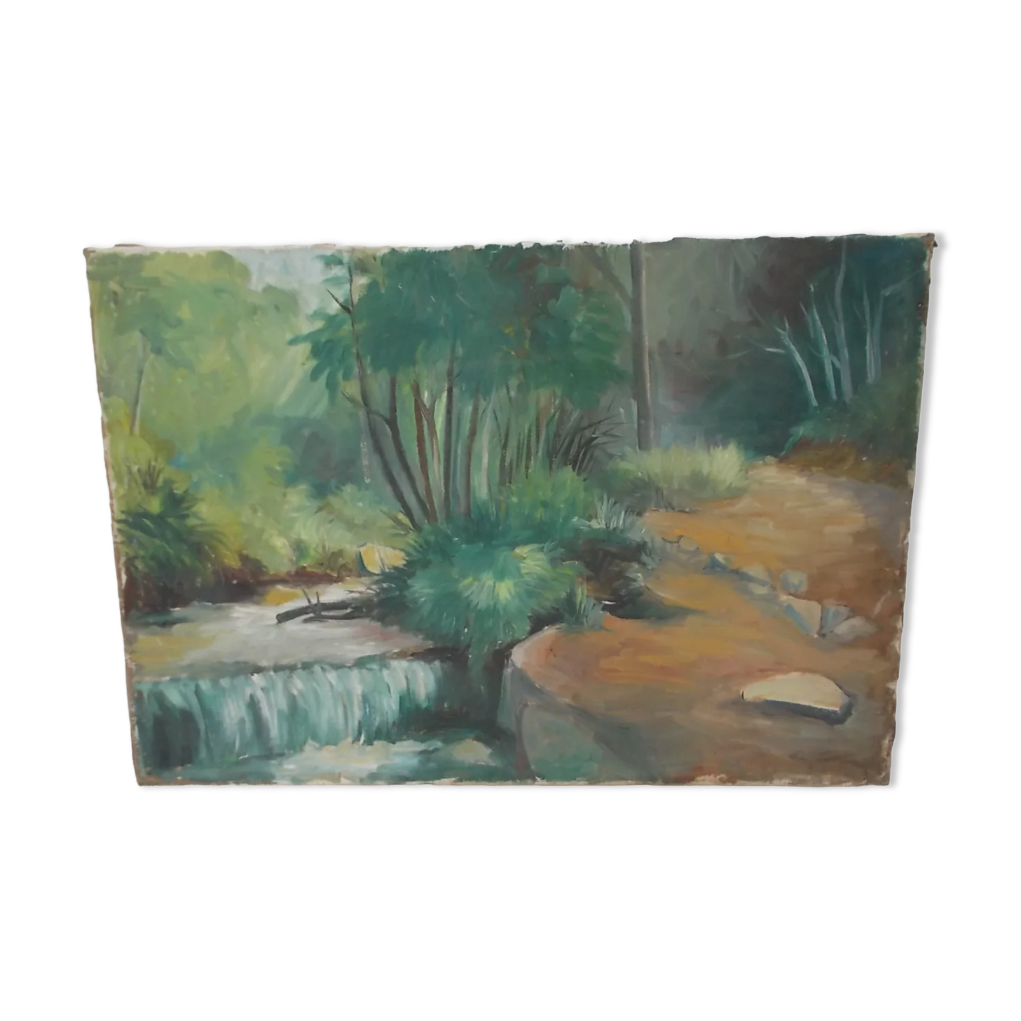 Painting landscape oil on canvas river 55 X 38cm