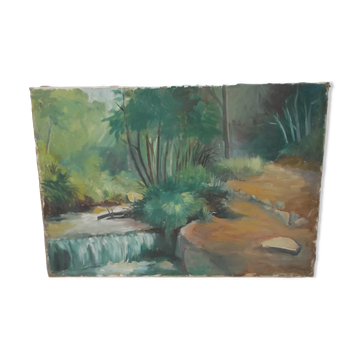 Landscape painting oil on canvas river 55 X 38cm