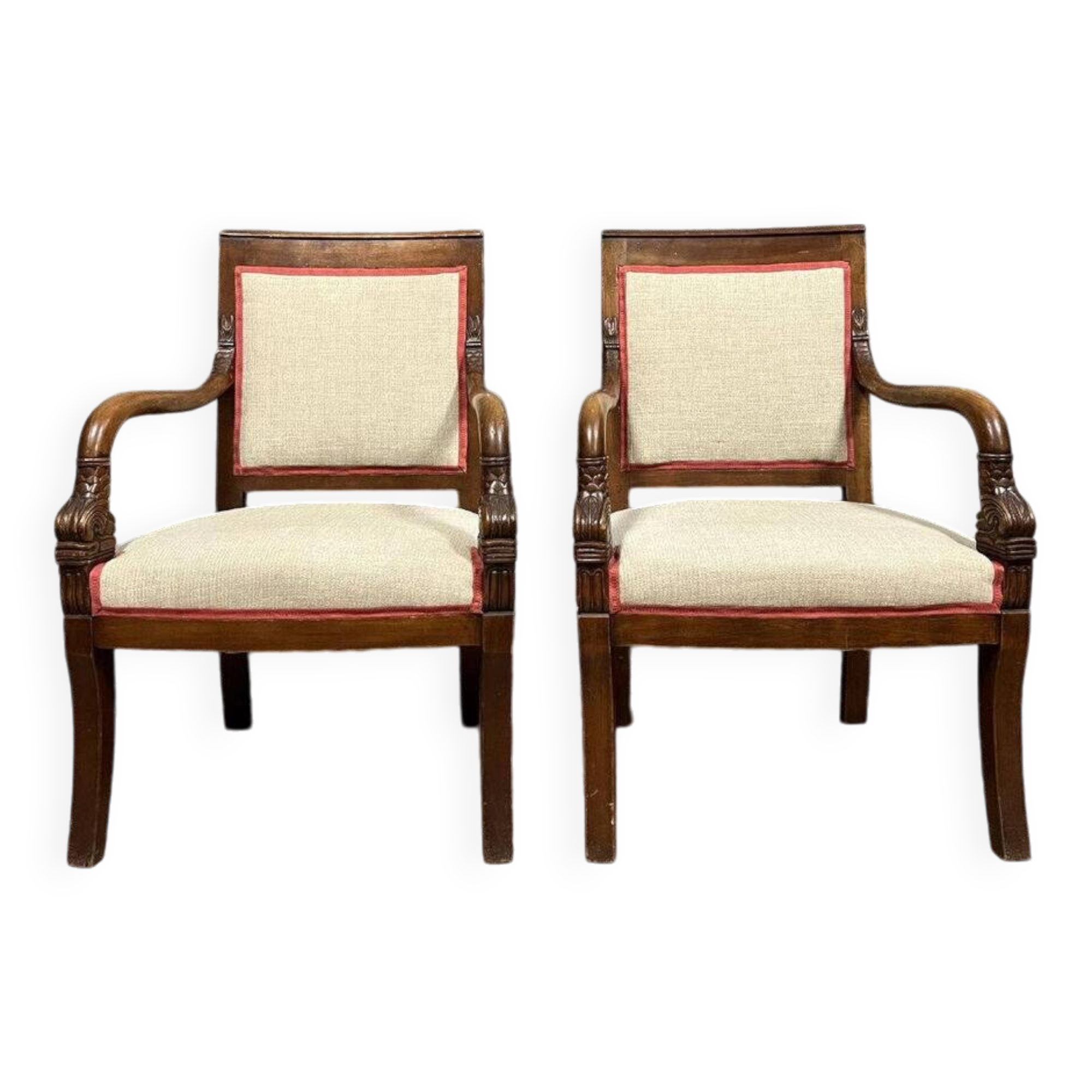 Pair of Empire period mahogany dolphin armchairs circa 1810