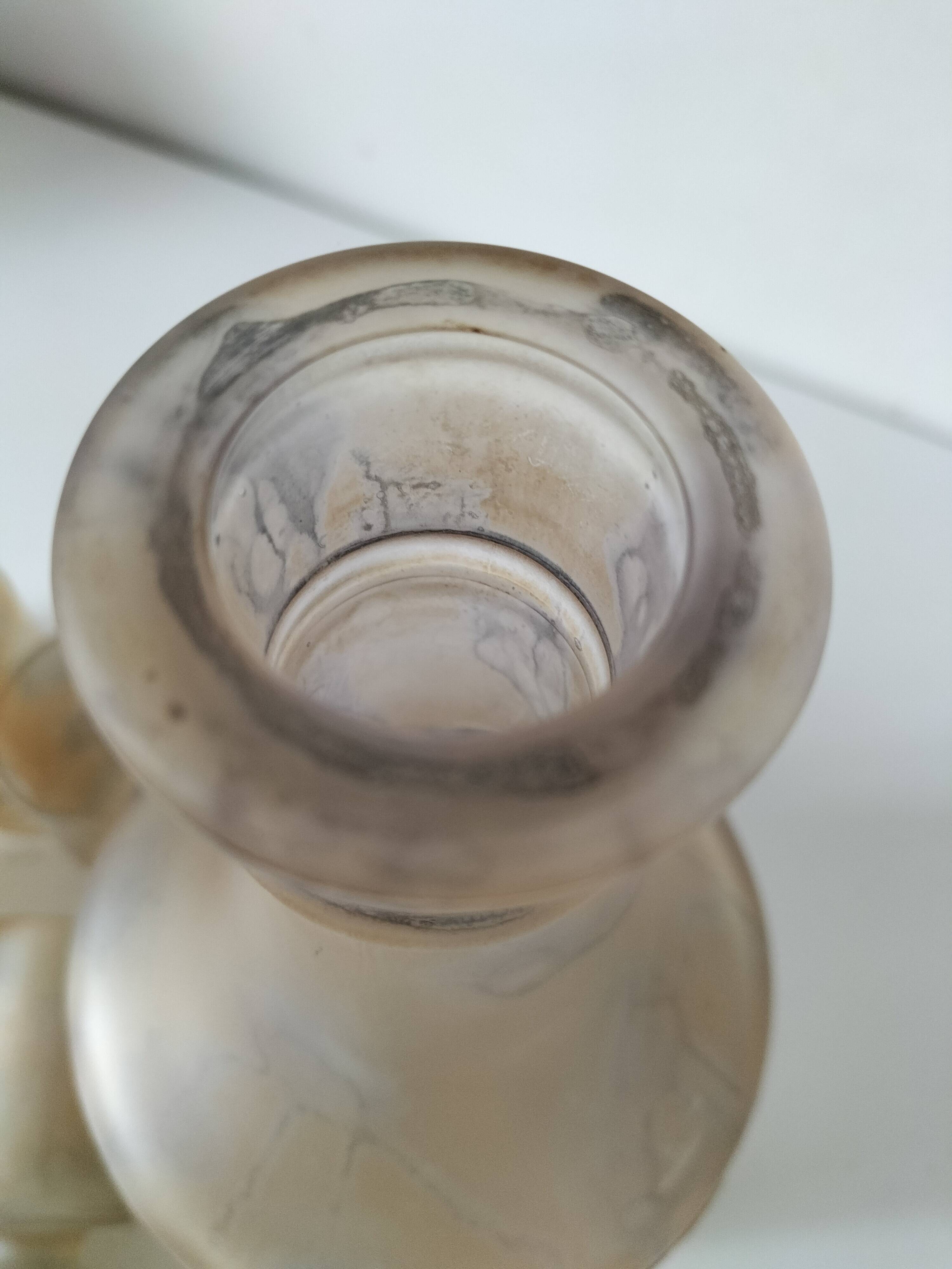 Frosted glass carafe and 6 stemmed glasses set