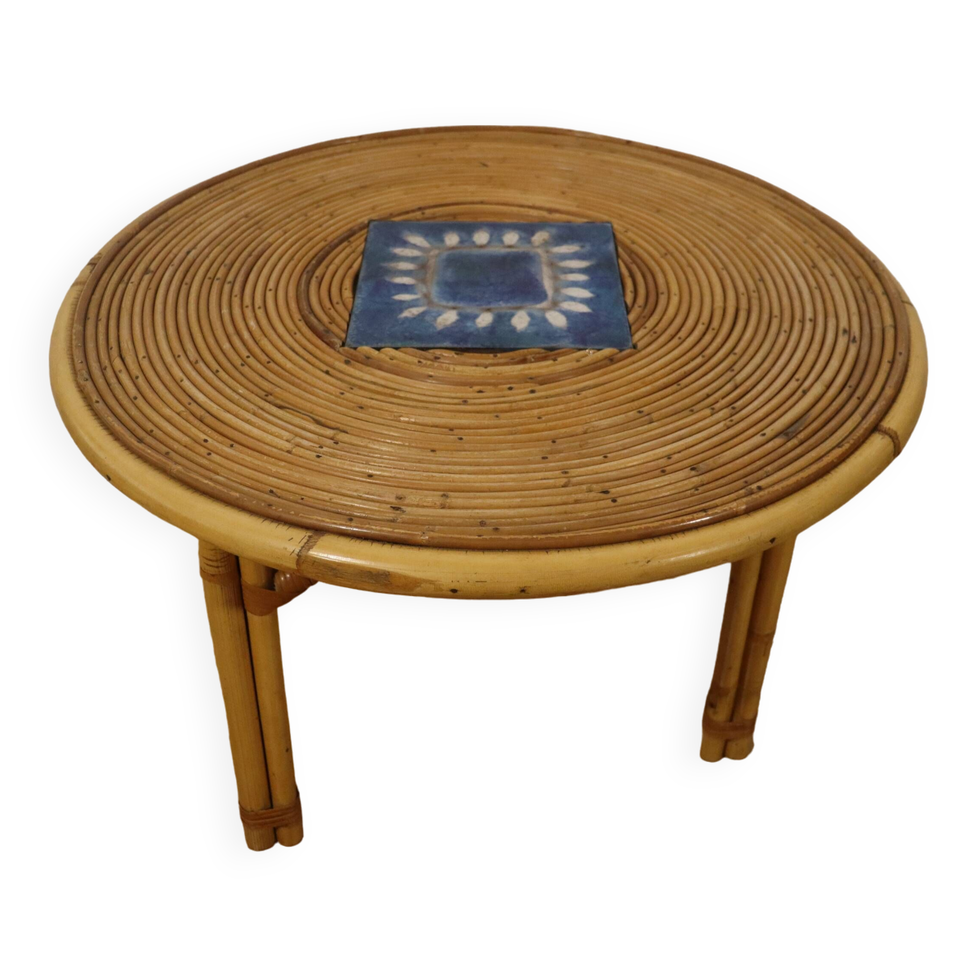 Rattan coffee table attributed Audoux Minnet