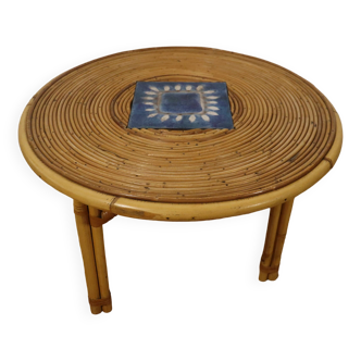 Rattan coffee table attributed Audoux Minnet