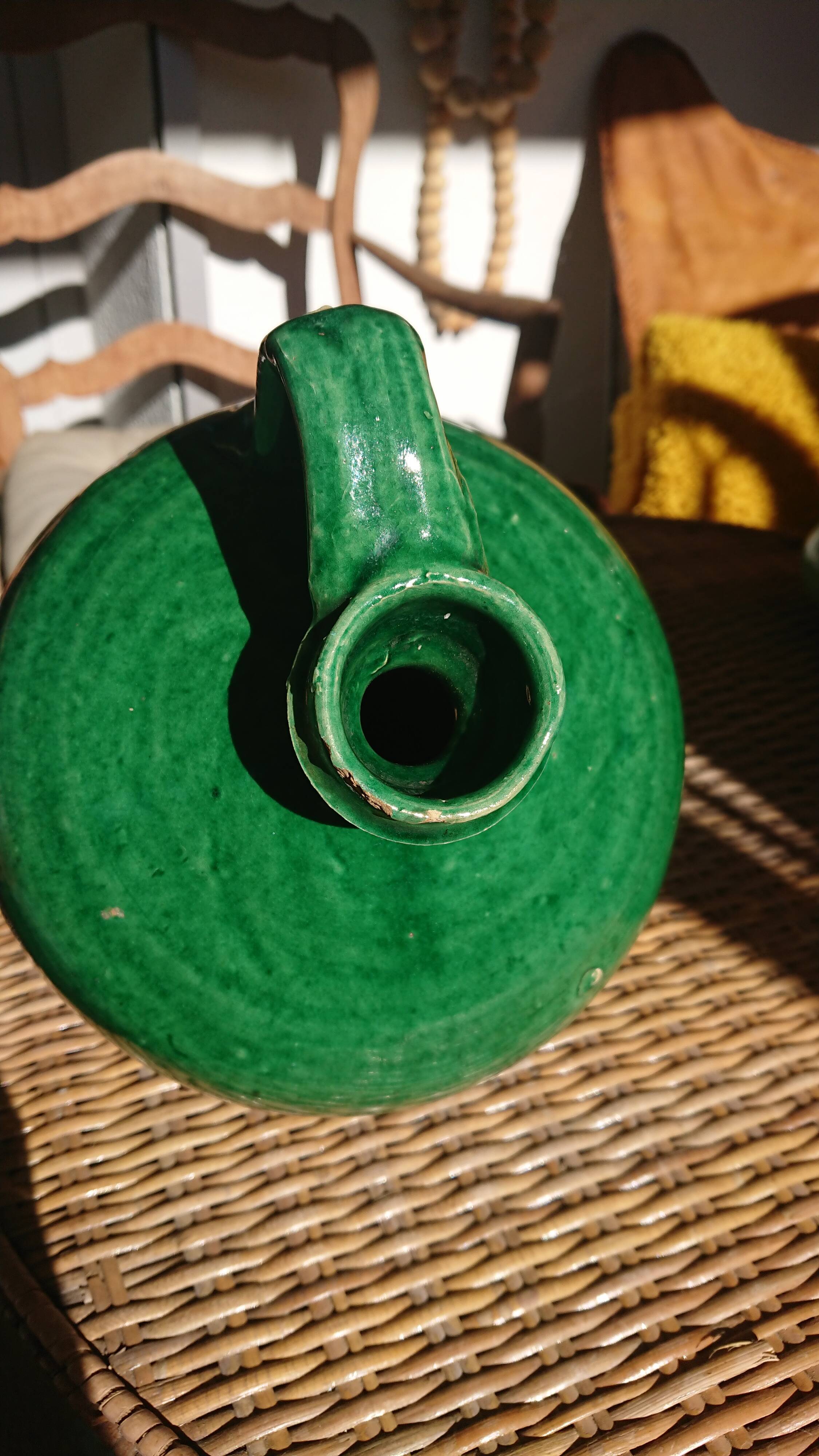 Green enamelled sandstone jug