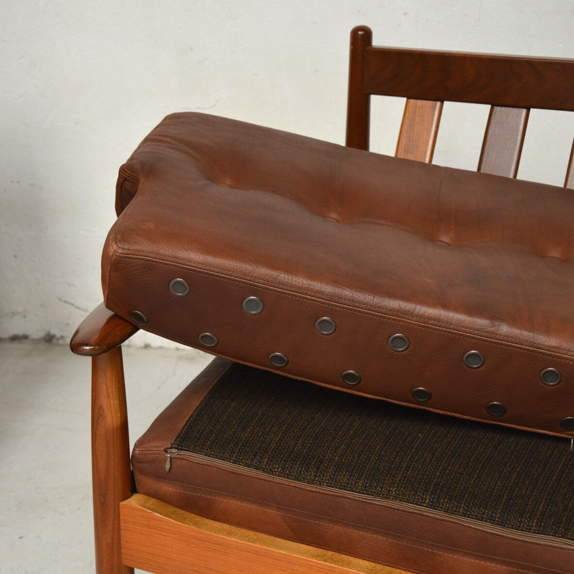 Pair of Danish armchairs in teak and leather, 1960