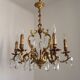 Large Heavy French Art Nouveau 6-Light Brass & Crystal Cage Chandelier