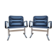 Pair of vintage leather and aluminum armchairs, restored