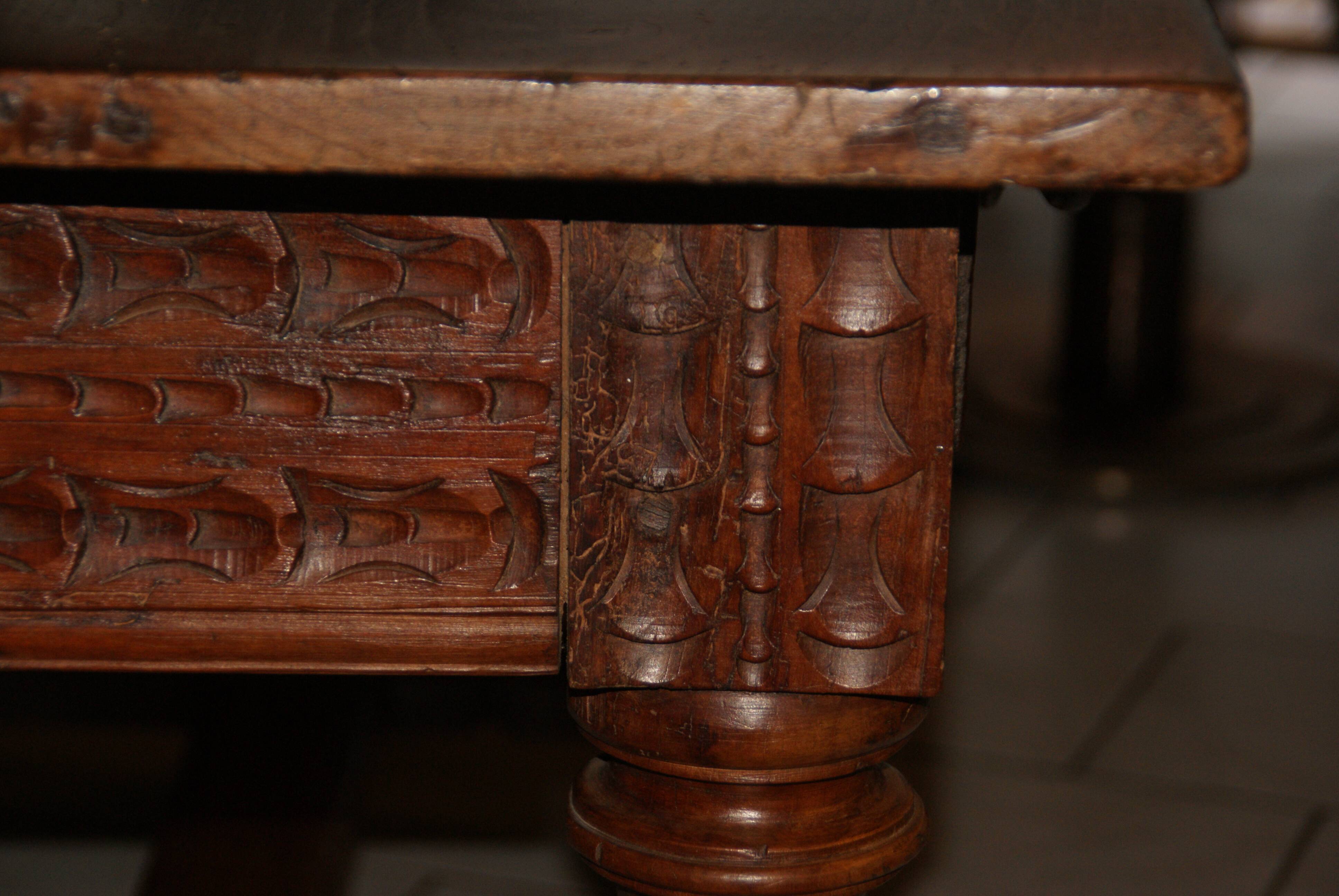 SAVOYARD CHALET TABLE, carved, with two drawers, late 18th century