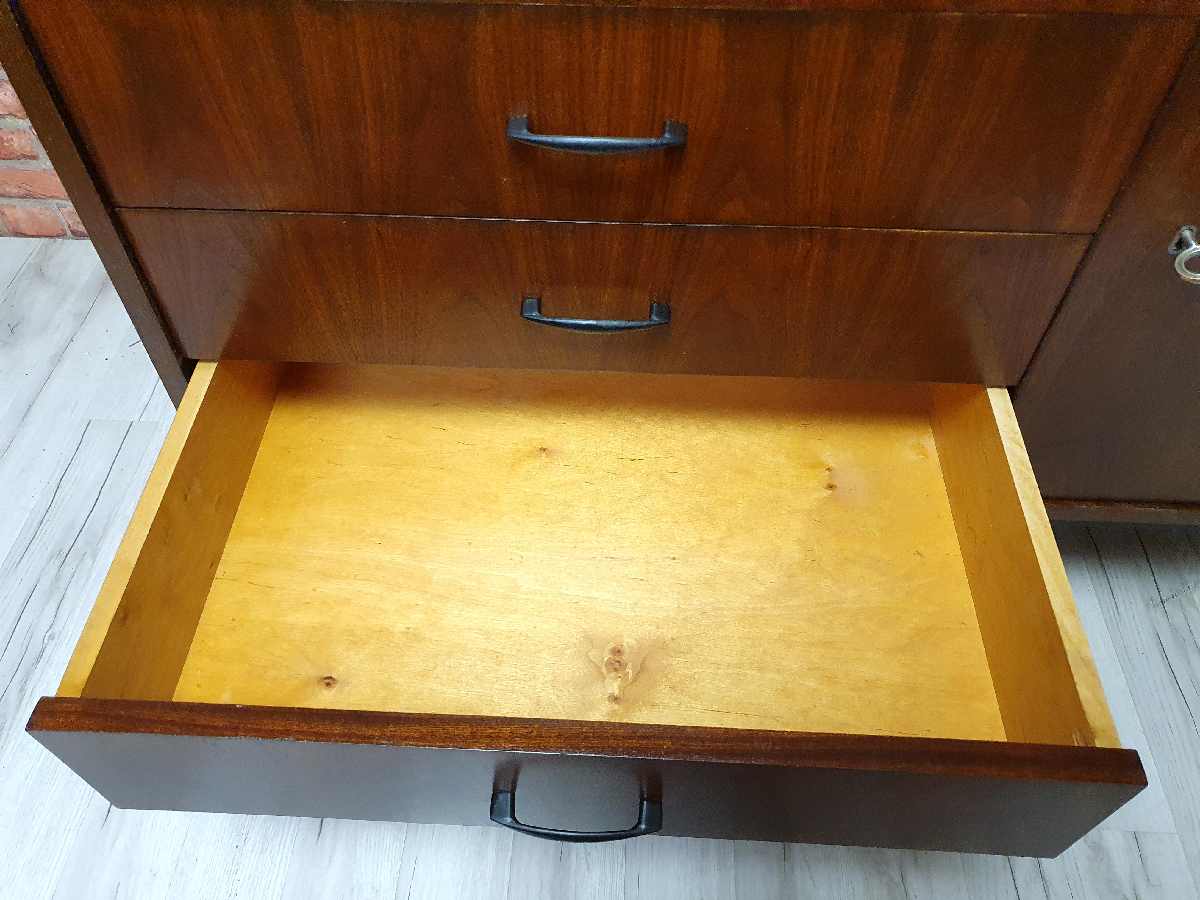 Renovated Violetta walnut chest of drawers, 1970s of the People's Republic of Poland