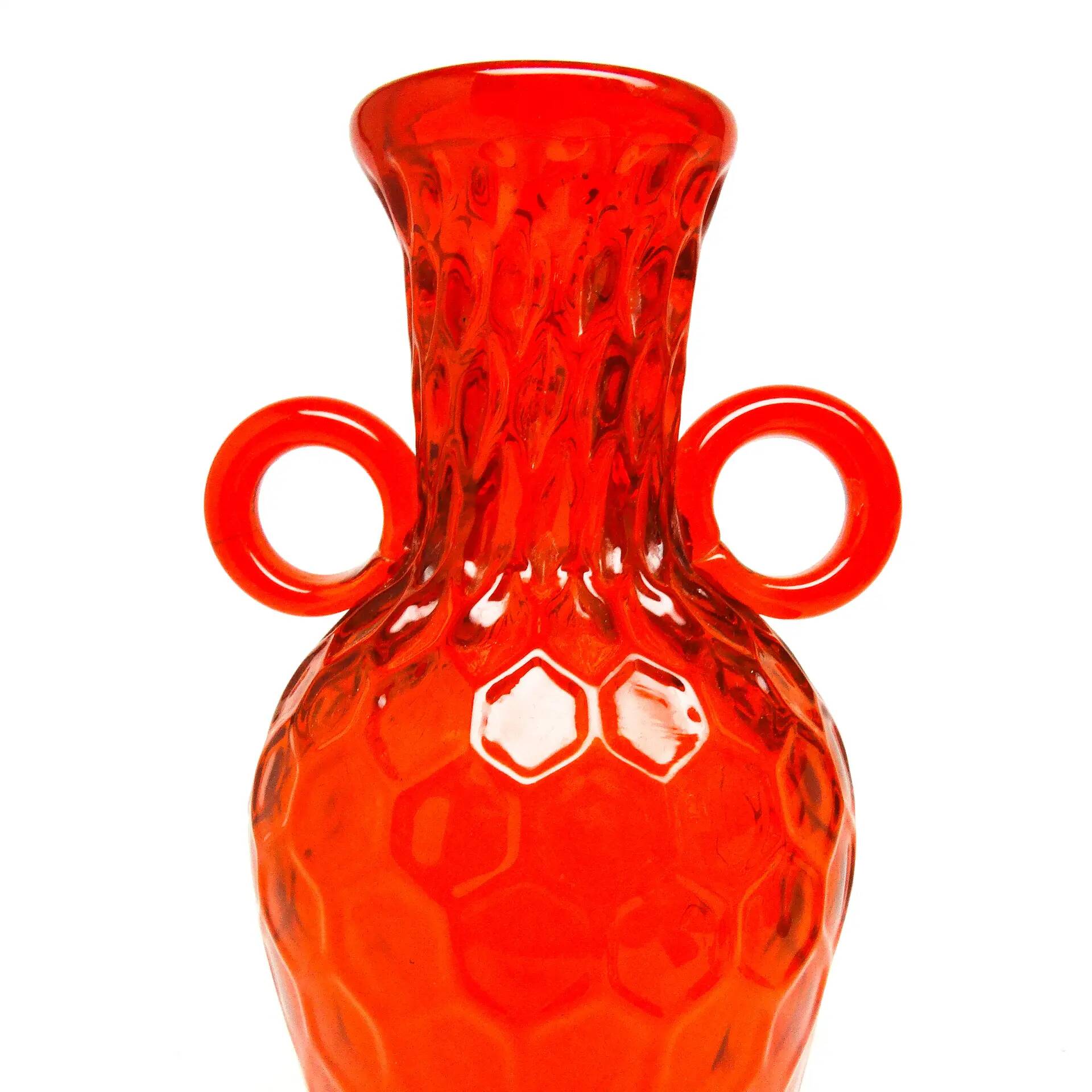 Vase, modernism, red glass, designed by M. Gołogórski, Poland, 1970s