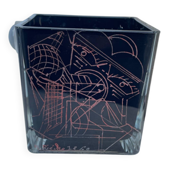Vase cubiste Art Déco en opaline noire par Anatole RIECKE, 1860