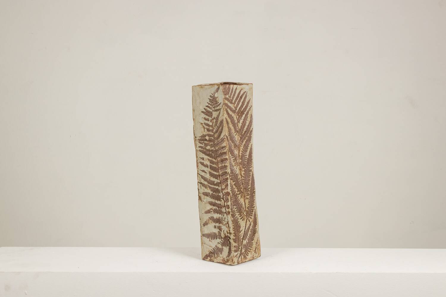 Brutalist stoneware vase with a floral decoration. 1970s.