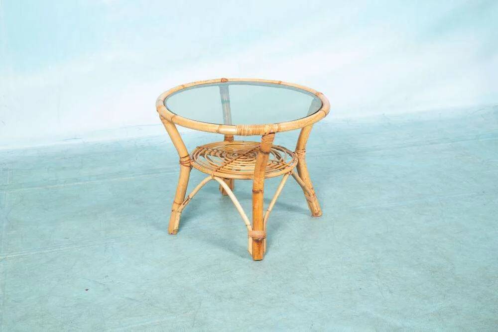 1960s round rattan coffee table, Rohé Noordwolde