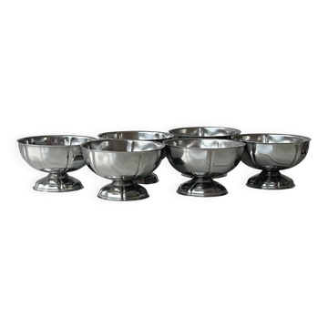 Lot de 6 coupes à glace en inox argenté sur pied