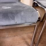 Set of Italian dining chairs from 1970, chrome and covered in blue velvet