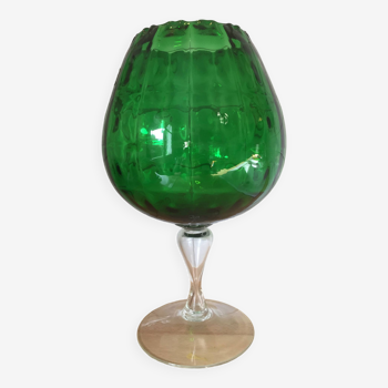 Vase verre vert soufflé - empoli italie - vintage  60/70