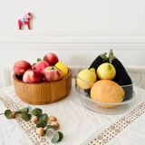 Large Scandinavian glass and wood salad bowl BLOMBERG GOTENE SWEDEN