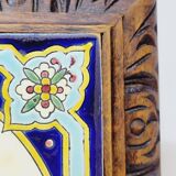 Longwy Trivet with Doorbell, Glazed Earthenware Tile and Wooden Frame