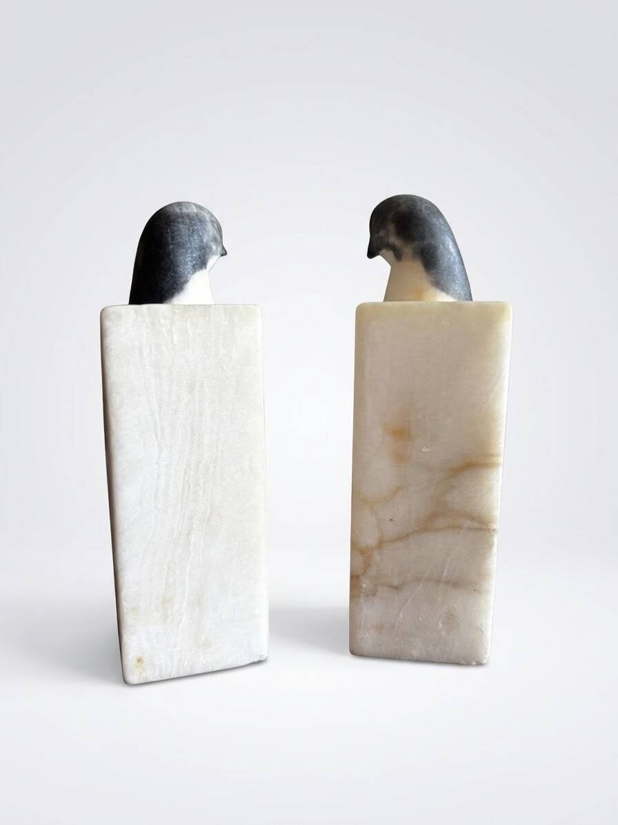 Bookends BIRDS Art Deco Alabaster Marble Vintage Italian Sculpture