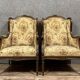 Large pair of Louis XVI style carved wooden wingback armchairs