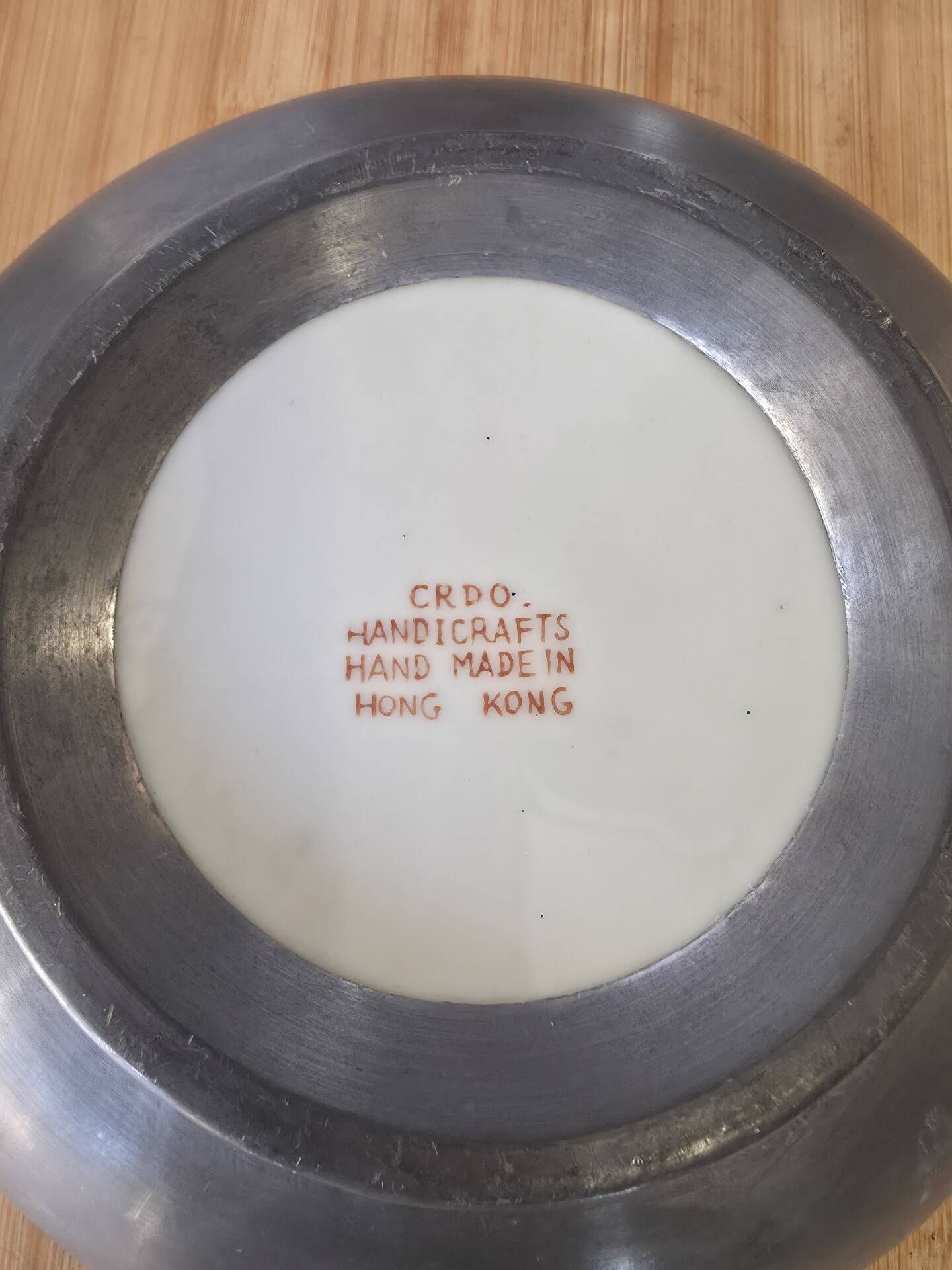 Vintage Plate Porcelain Hong Kong Metal / Tin Rim