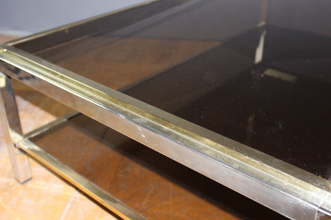 Table basse à double plateaux en chrome et doré vers 1970