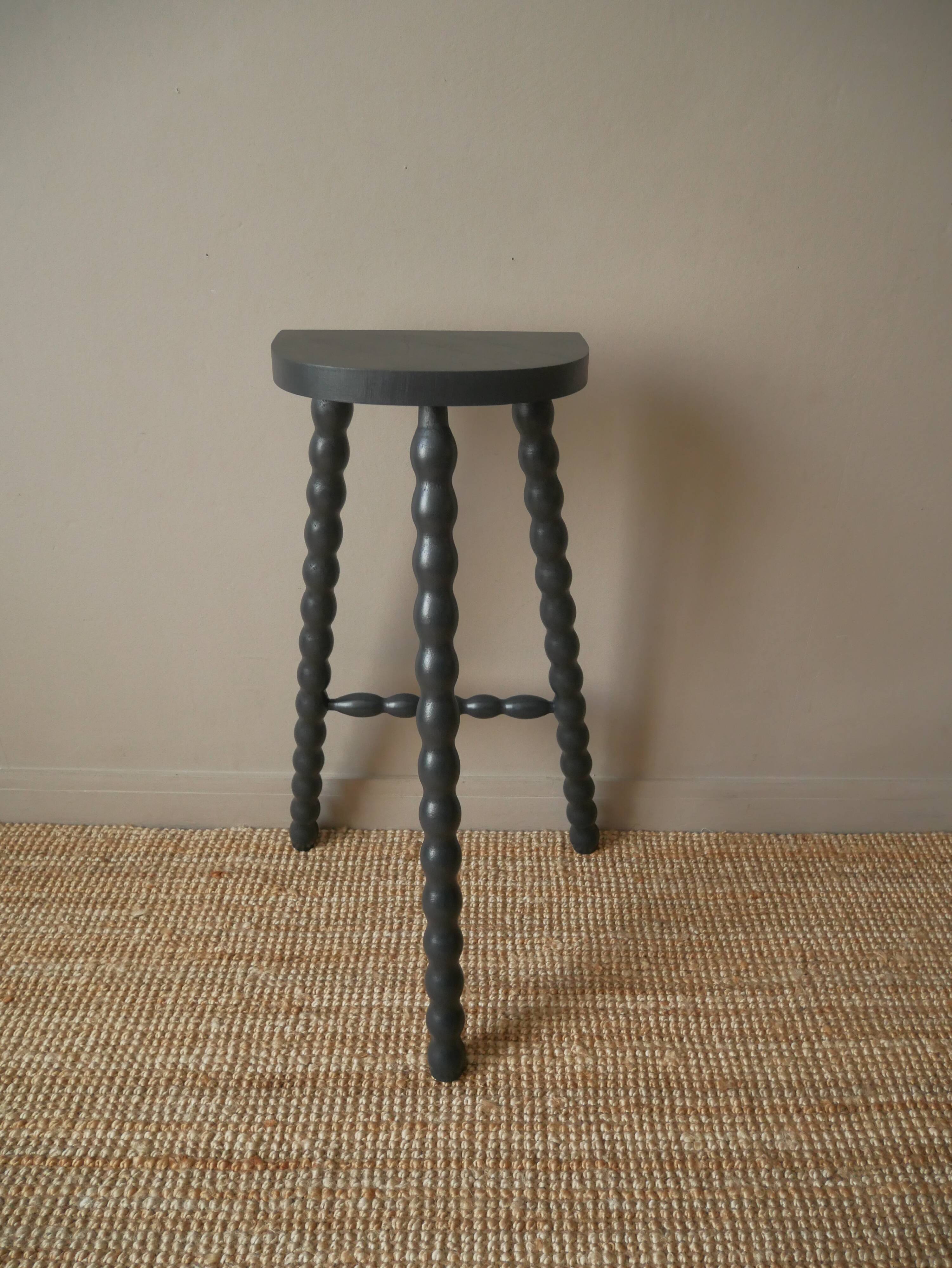 High tripod stool door beaded wooden plant painted black