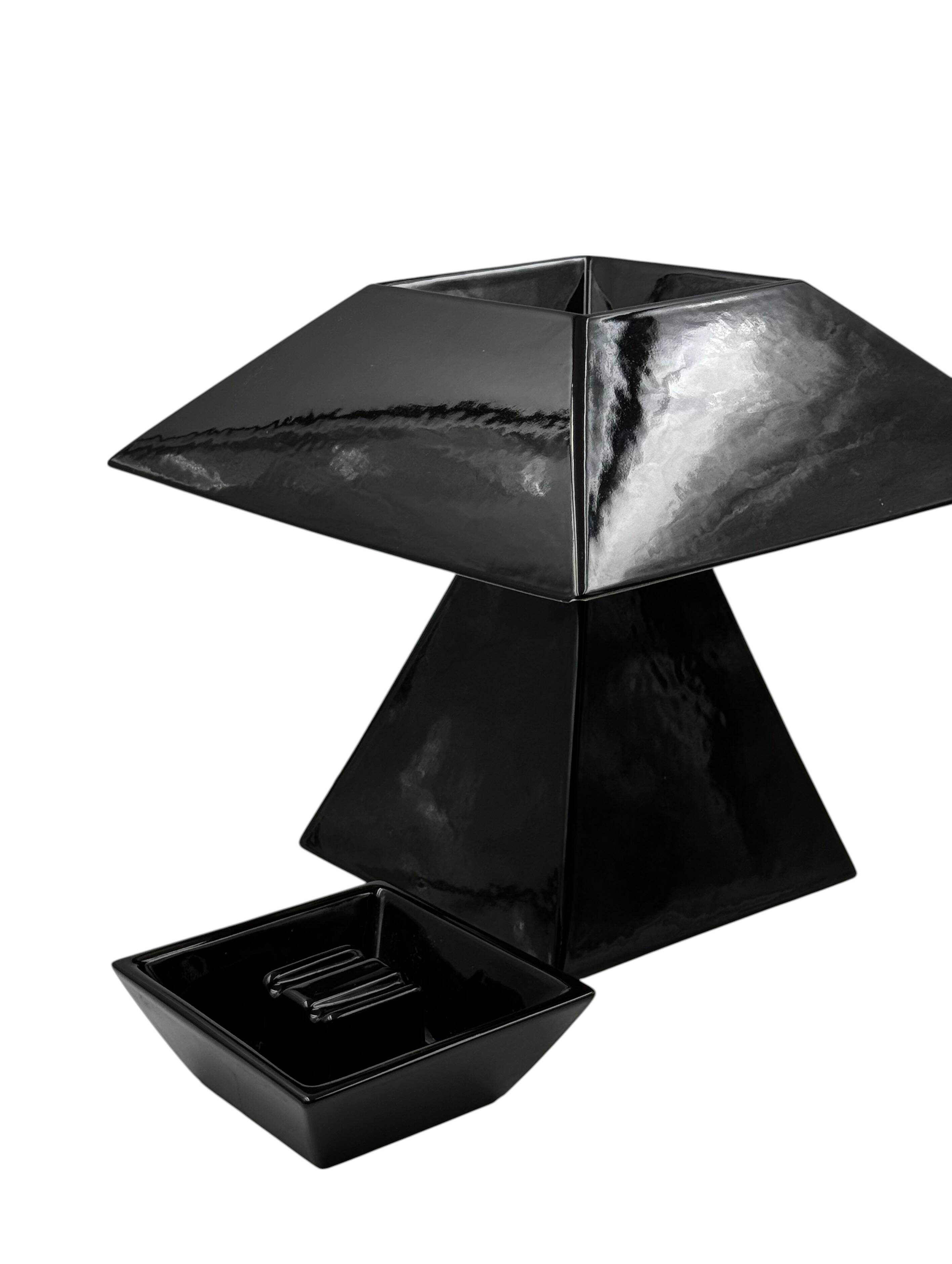Space age black ceramic table lamp, Italy 1970s