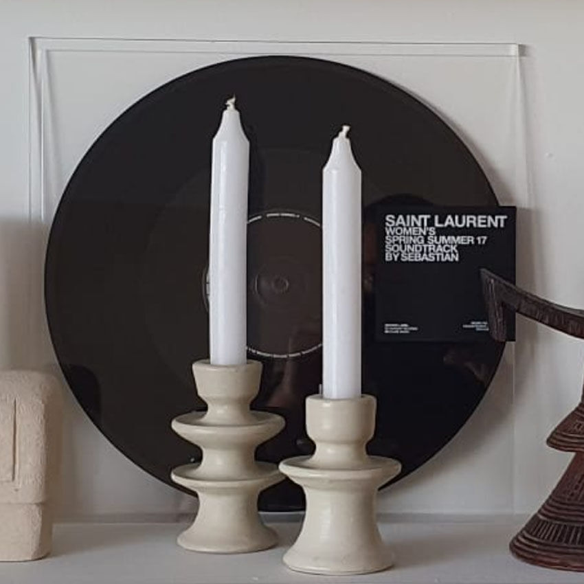 Set of two candlesticks in white tadelakt