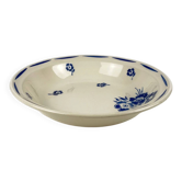 Half-porcelain salad bowl from Badonviller, blue flower pattern, early 20th century.