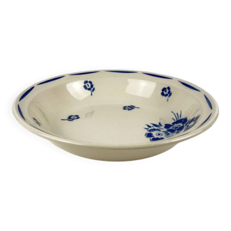 Half-porcelain salad bowl from Badonviller, blue flower pattern, early 20th century.