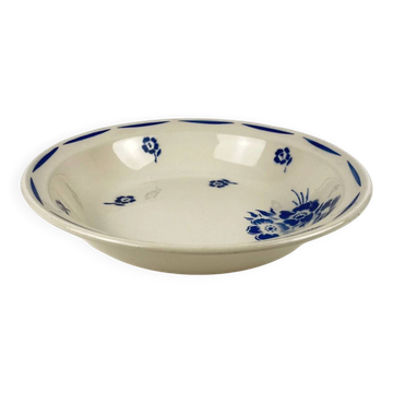 Half-porcelain salad bowl from Badonviller, blue flower pattern, early 20th century.