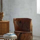 Chair made from hand-carved pine with storage, modern Swedish style, wabi-sabi, 1900s.
