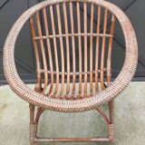 Vintage rattan shell basket armchair
